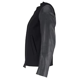 Sandro- Sandro Paris Zipped Jacket in Black Wool and Leather-Black