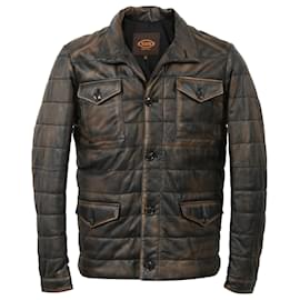 Tod's-Tod's Puffer Jacket in Brown Leather-Brown,Red