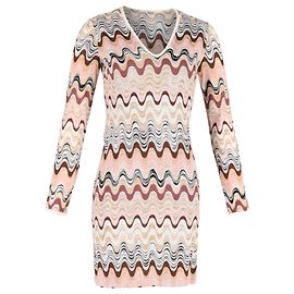 Abito Mini V-Neck Zig-Zag Multicolore in Rayon Missoni Multicolore