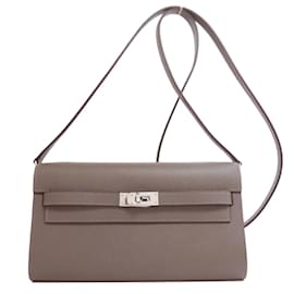 Hermès-Hermes Kelly To Go Long Wallet in Gray Epsom Leather-Brown