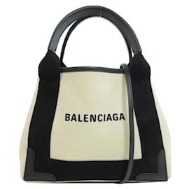 Balenciaga-Balenciaga 390346 Navy Cabas XS Handbag-Black,White