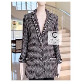Chanel-New Ad Campaign Black Shimmer Tweed Jacket 36 FR-Black
