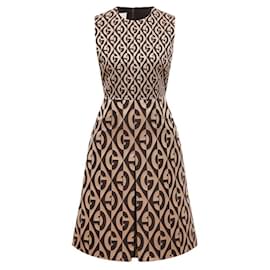 Gucci-GUCCI Gg Rhombus Jacquard Minidress In Brown-Brown,Beige,Cream