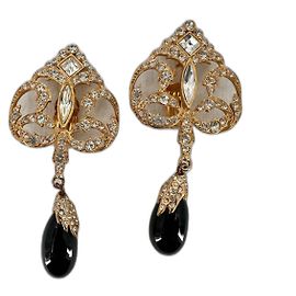 Jean Louis Scherrer 80er Clip-Ohrringe mit Strass Schwarz Golden Metallisch Gold hardware