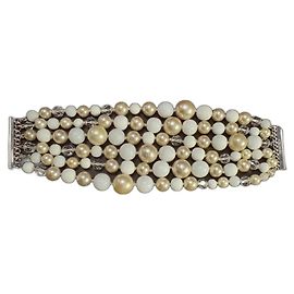 Bracelet Chanel Six Rangées de Perles Blanc Beige Blanc Beige Blanc cassé