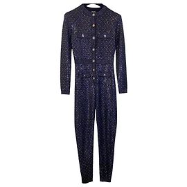 Stunning Chanel 21K Beaded Crystal Sequin Navy Black Iridescent Jumpsuit FR 36 Black Multiple colors Metallic Navy blue