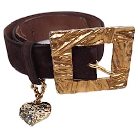 Yves Saint Laurent-Brown suede belt YSL 80s-Brown