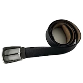 Chanel-Chanel Men's Belt, Calfskin, metal buckle-Black,Silver hardware
