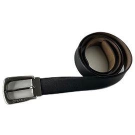 Cinto Masculino Chanel, Couro de Bezerro, fivela metálica Preto Hardware prateado