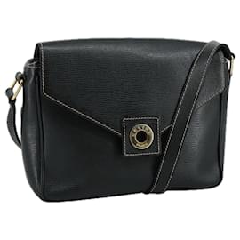 Céline-CELINE Shoulder Bag Leather Black Gold Auth 100870-Black,Golden