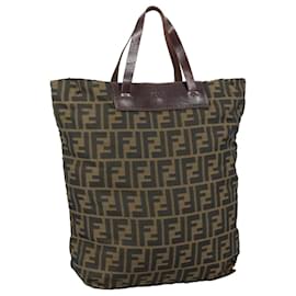 Fendi-FENDI Zucca Canvas Tote Bag Brown Black Auth 109152-Brown,Black