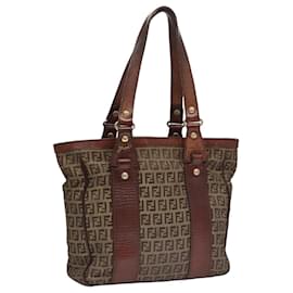 Fendi-FENDI Zucchino Canvas Tote Bag Brown Auth 108744-Brown