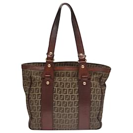 Fendi-FENDI Zucchino Canvas Tote Bag Brown Auth 108744-Brown