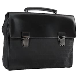 Fendi-FENDI Zucchino Canvas Business Bag Black Auth bs20925-Black