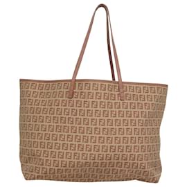 Fendi-FENDI Zucchino Canvas Tote Bag Pink Beige Auth 107612-Pink,Beige