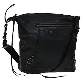 BALENCIAGA A Grande Bolsa de Ombro de Couro Preta 141175 Auth 106192 Preto