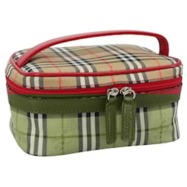 Autre Marque-Burberrys Nova Check Hand Bag Canvas Leather Beige Red Silver Auth 105641-Silvery,Red,Beige