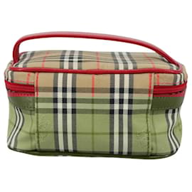 Autre Marque-Burberrys Nova Check Hand Bag Canvas Leather Beige Red Silver Auth 105641-Silvery,Red,Beige