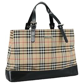 Autre Marque-Burberrys Nova Check Blue Label Shoulder Bag Canvas Beige Black gold Auth 108033-Black,Beige,Golden