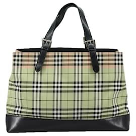Autre Marque-Burberrys Nova Check Blue Label Shoulder Bag Canvas Beige Black gold Auth 108033-Black,Beige,Golden
