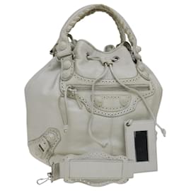 Balenciaga-BALENCIAGA The Giant Pom Pom Hand Bag Leather 2way White 204540 Auth yk16673-White