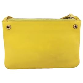 Céline-CELINE Trio Shoulder Bag Leather Yellow Gold Auth mr922-Golden,Yellow