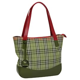 Autre Marque-Burberrys Nova Check Hand Bag Canvas Leather Beige Red gold Auth 108865-Red,Beige,Golden