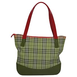 Autre Marque-Burberrys Nova Check Hand Bag Canvas Leather Beige Red gold Auth 108865-Red,Beige,Golden