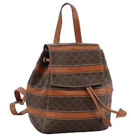 Céline-CELINE Macadam Canvas Backpack PVC Leather Brown Gold Auth 105866-Brown,Golden