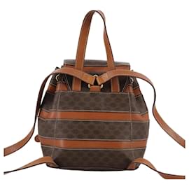 Céline-CELINE Macadam Canvas Backpack PVC Leather Brown Gold Auth 105866-Brown,Golden