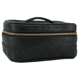 CHANEL Vanity Bicolore Sac à Main Cuir Noir Or CC Auth 108585 Noir Doré