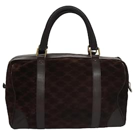 Céline-CELINE Macadam Canvas Hand Bag Suede Leather Brown Gold Auth 105600-Brown,Golden