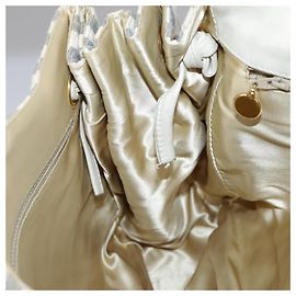 CHANEL Matelassé Gran Bolsa de Hombro COCO Mark Cadena Lona Gris Oro CC Auth 97974 Castaño Dorado