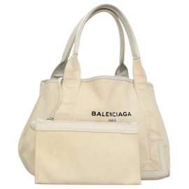 Balenciaga-BALENCIAGA Cabas S Tote Bag Canvas Leather White 339933 Auth bs21149-White