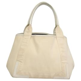 Balenciaga-BALENCIAGA Cabas S Tote Bag Canvas Leather White 339933 Auth bs21149-White