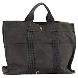 Hermès-HERMES Her Line MM Hand Bag Canvas Gray Auth 108976-Brown