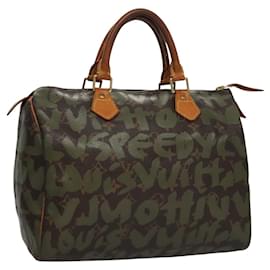 Louis Vuitton-LOUIS VUITTON Monogram Graffiti Speedy 30 Bag Green Khaki M92194 LV Auth 107988-Green,Khaki
