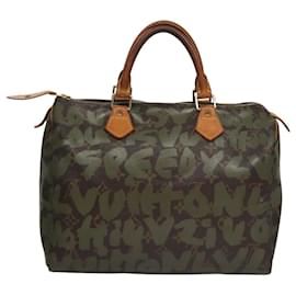 Louis Vuitton-LOUIS VUITTON Monogram Graffiti Speedy 30 Bag Green Khaki M92194 LV Auth 107988-Green,Khaki