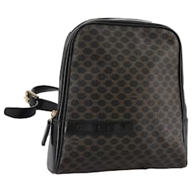 Céline-CELINE Macadam Canvas Backpack PVC Leather Black Silver Auth 105774-Black,Silvery