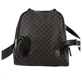 Céline-CELINE Macadam Canvas Backpack PVC Leather Black Silver Auth 105774-Black,Silvery
