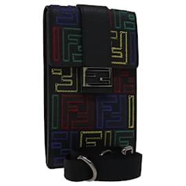 Fendi-FENDI Zucca Canvas Smartphone holder Pouch Leather Multicolor 7AS120 Auth 108838-Black,Multiple colors