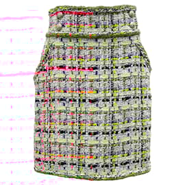 Chanel-Chanel White / Coral Multi Metier d'Art Boucle Tweed Lesage Knit Skirt-Multiple colors