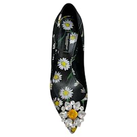 Dolce & Gabbana-Dolce & Gabbana Black Daisy Jacquard Pumps with Stones-Black