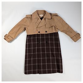 Marni Checkered Two-Tone Trench Coat, Size 38 Other