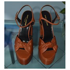 Saint Laurent-Saint Laurent white brown sandals-Brown