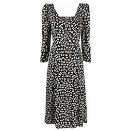 Diane Von Furstenberg DvF Joanna bow patterned dress in black and cream Black Beige