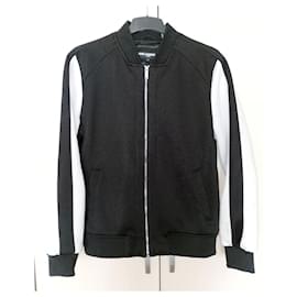 Karl Lagerfeld-Black & White Zipped Bomber Jacket-Black,White