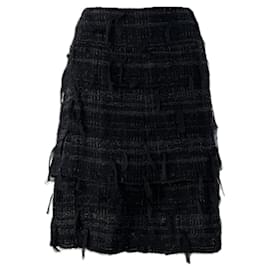 Chanel-Exquisite Black Ribbon Tweed Skirt 46 FR-Black