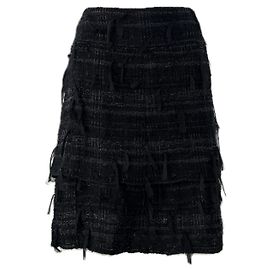 Chanel Exquisite schwarze Tweed-Rock mit Band 46 FR Schwarz
