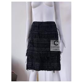 Chanel-Exquisite Black Ribbon Tweed Skirt 46 FR-Black